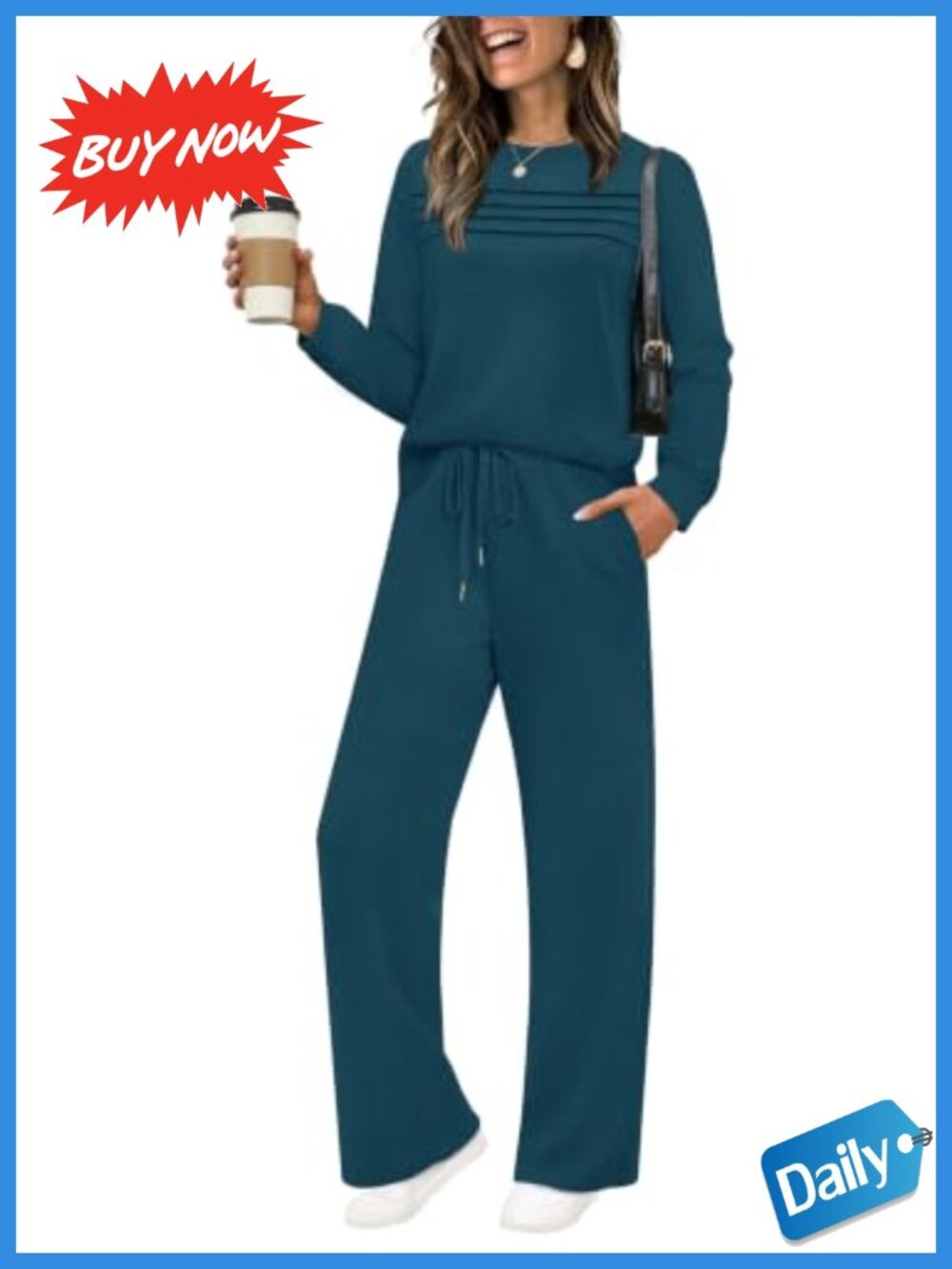 Womens 2 Piece Sweatsuit Set Wide Leg Lounge Travel Outfit Pleated